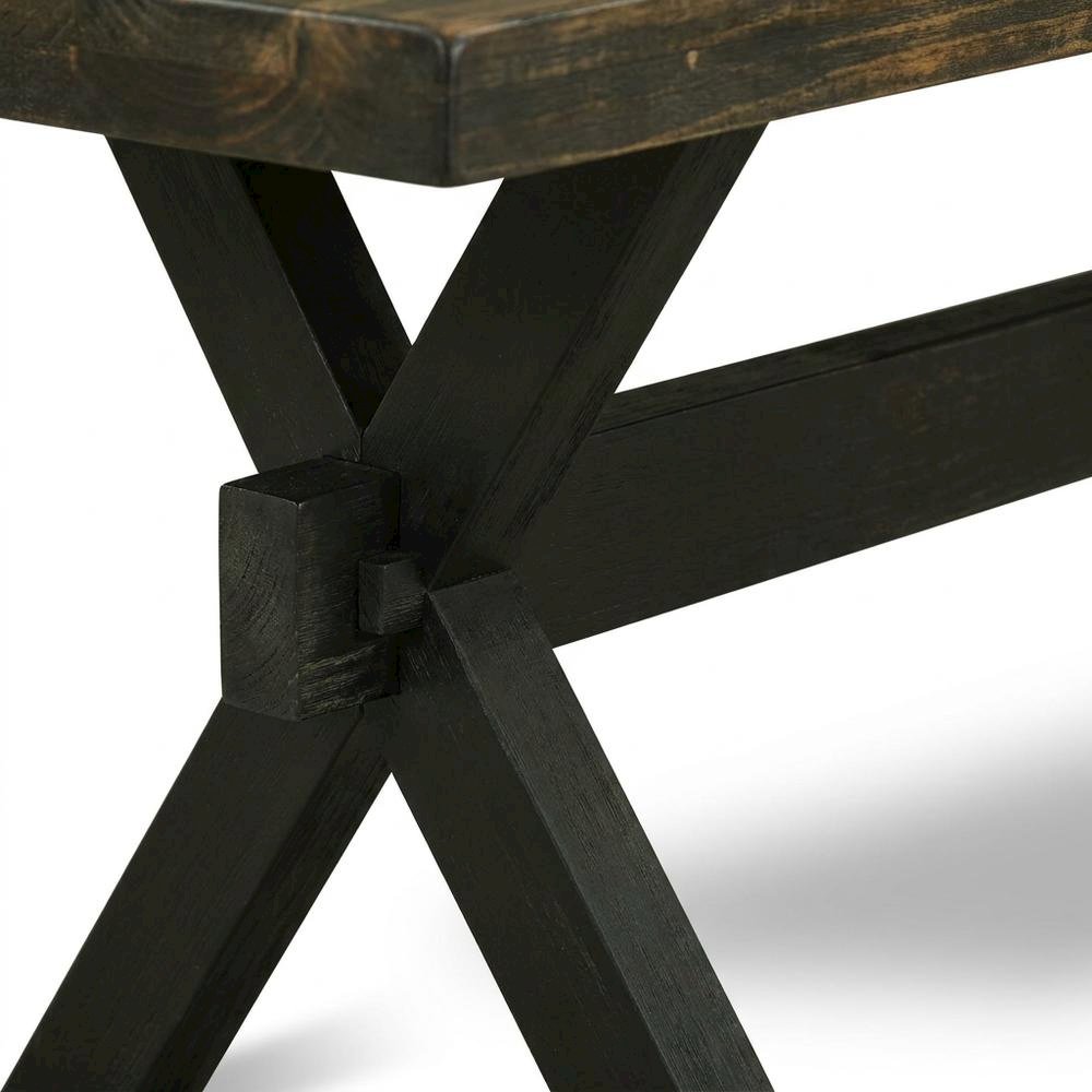 Rubberwood Dining Bench with X-Style Base and Wooden Seat for Dining Room, Black