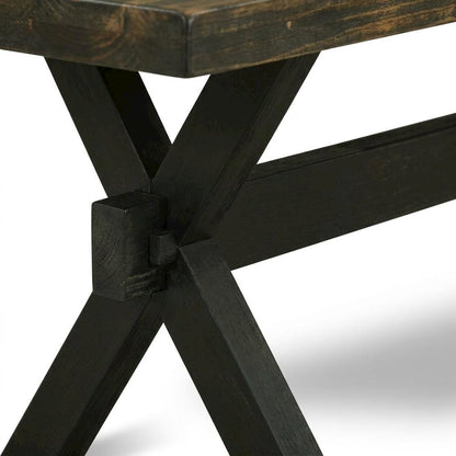 Rubberwood Dining Bench with X-Style Base and Wooden Seat for Dining Room, Black
