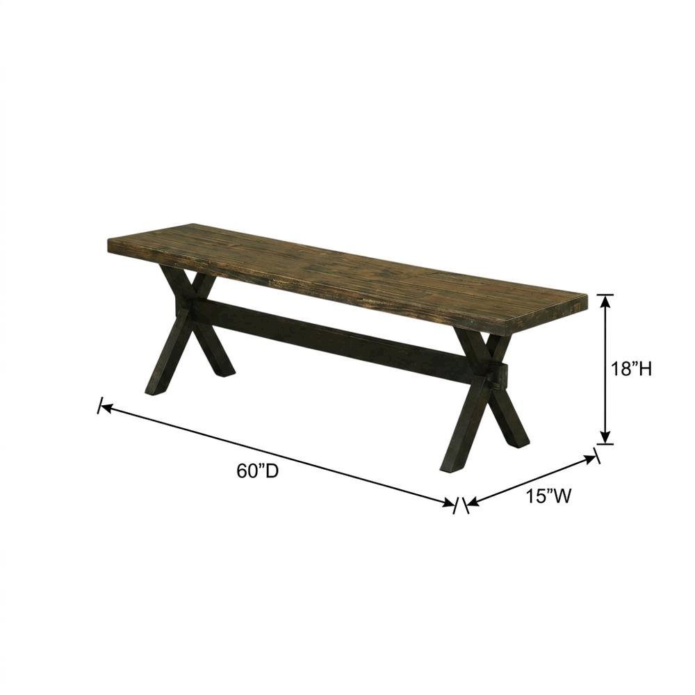 Rubberwood Dining Bench with X-Style Base and Wooden Seat for Dining Room, Black