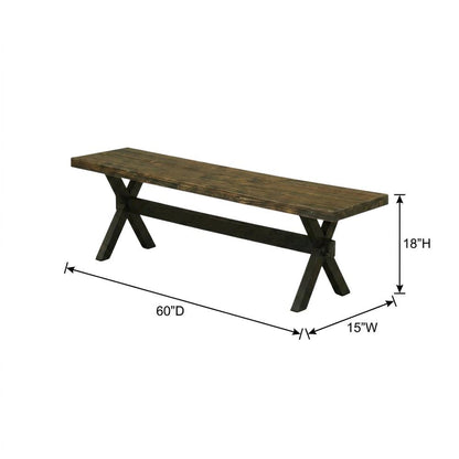 Rubberwood Dining Bench with X-Style Base and Wooden Seat for Dining Room, Black
