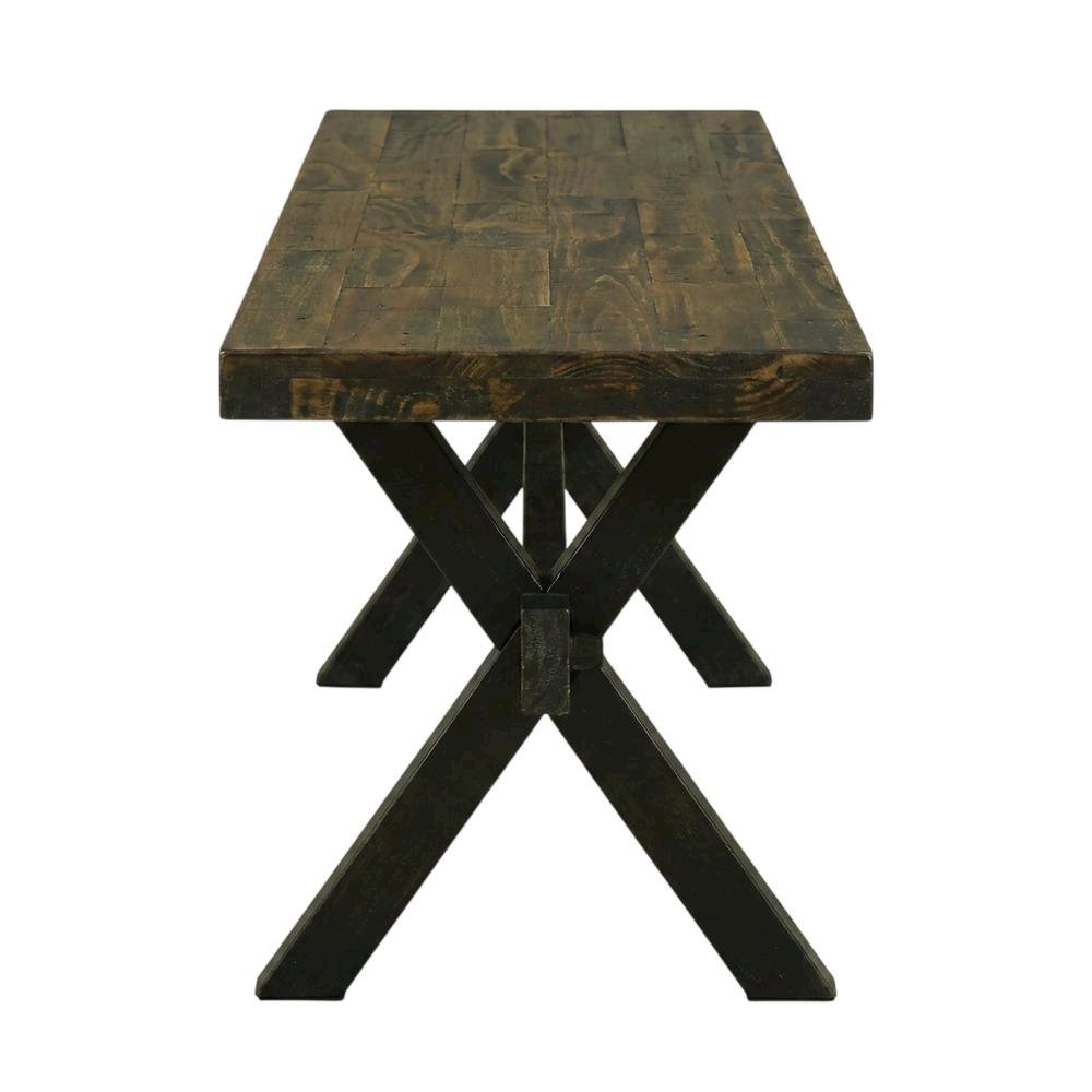 Rubberwood Dining Bench with X-Style Base and Wooden Seat for Dining Room, Black