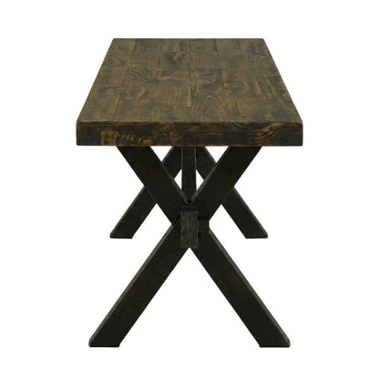 Rubberwood Dining Bench with X-Style Base and Wooden Seat for Dining Room, Black