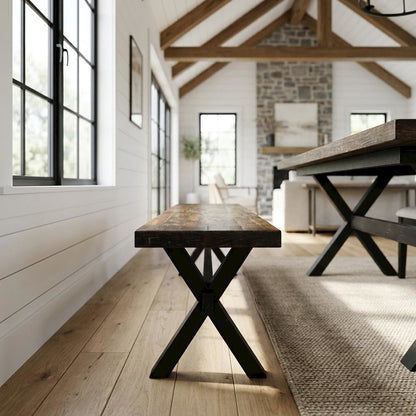 Wooden Dining Bench with X-Style Base, Wood Bench Seat