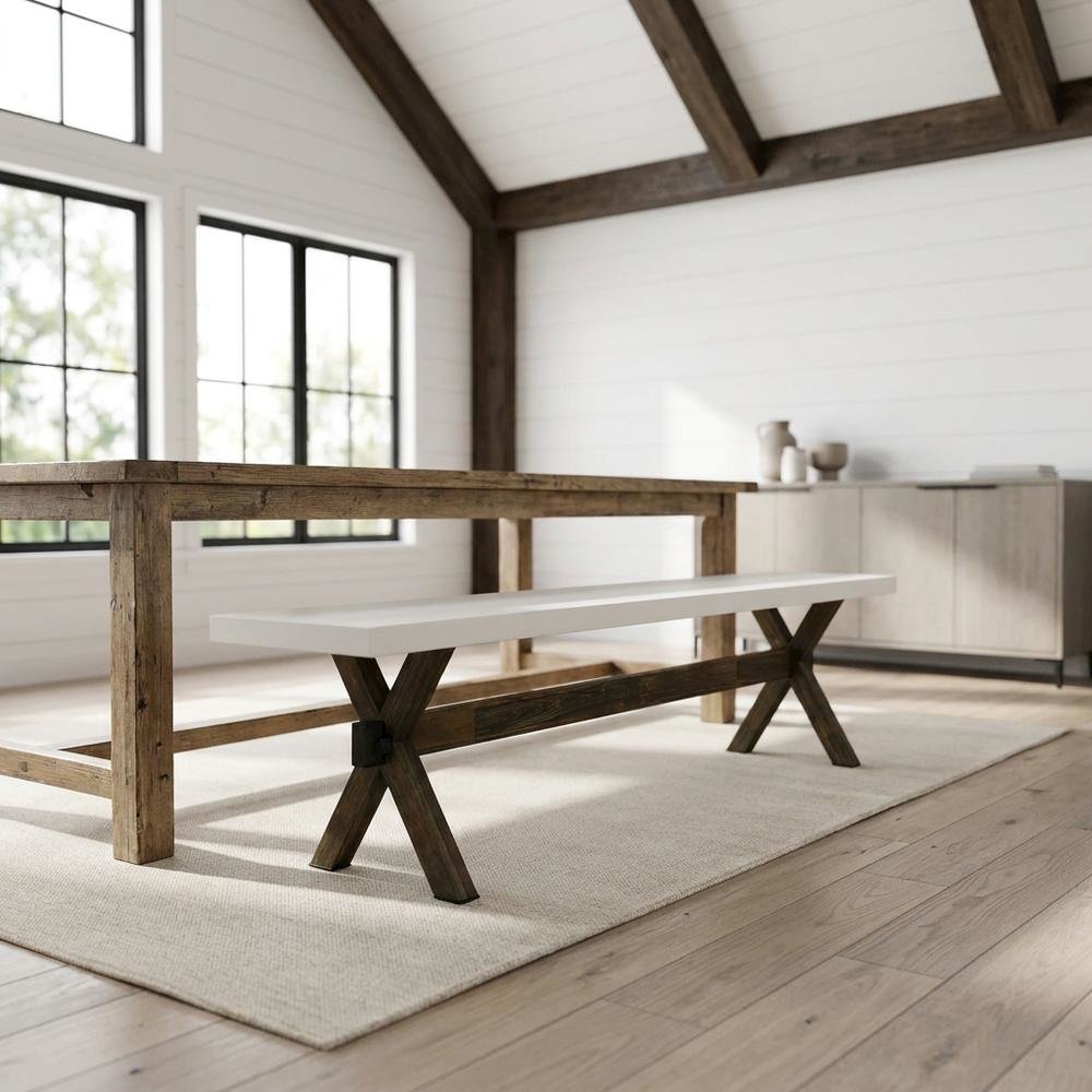 Solid Wood Dining Bench with X-Style Mid-Century Modern Base for Dining Room