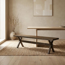 Solid Wood Dining Bench with X-Style Base for Dining Room, Brown/Brown