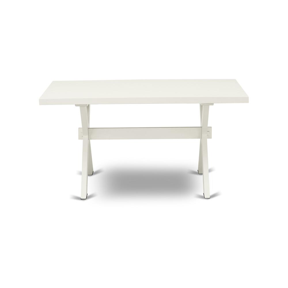 X026GA235-6 6-Piece Kitchen Dinette Set-Doeskin Linen Fabric Seat and Button Tufted Chair Back Parson dining room chairs, A Rectangular Bench and Rectangular top Kitchen Table with Wooden Legs - Linen