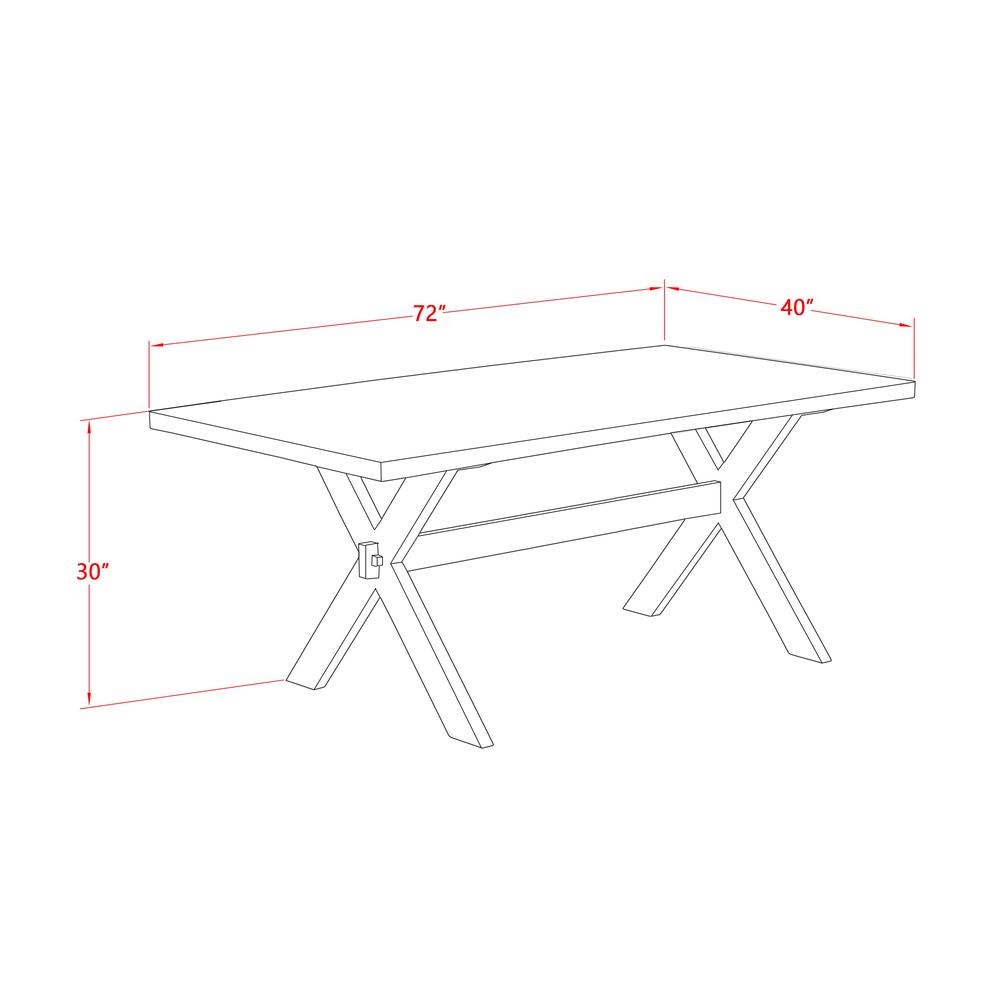 East West Furniture X-Style Kitchen Dining Rectangle Solid Wood Table Top with Stylish Legs, 40x72 Inch, XT697
