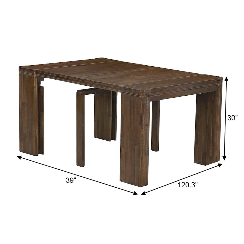 Solid Wood Extendable Rectangular Dining Table with Leaf, Antique Walnut