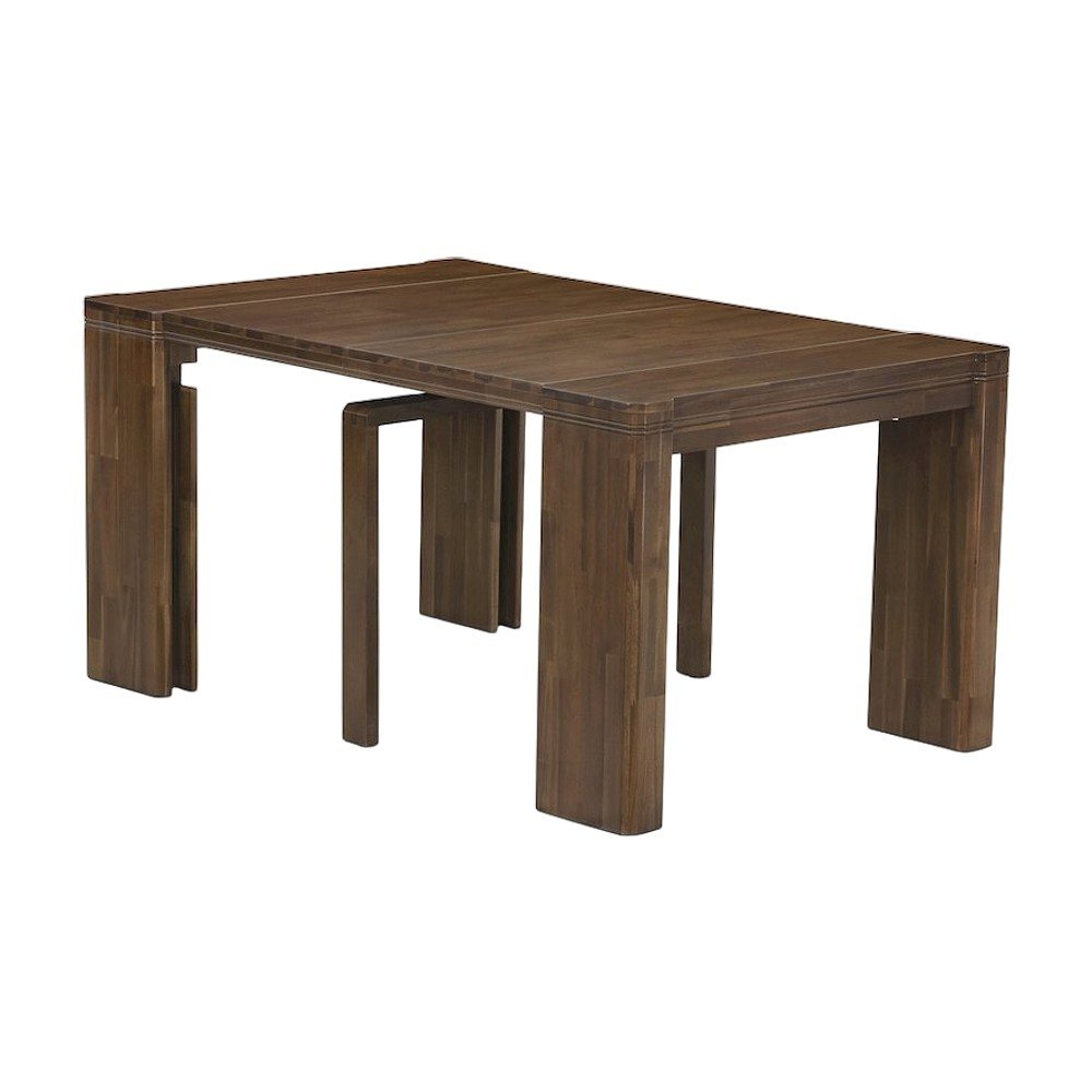 Solid Wood Extendable Rectangular Dining Table with Leaf, Antique Walnut