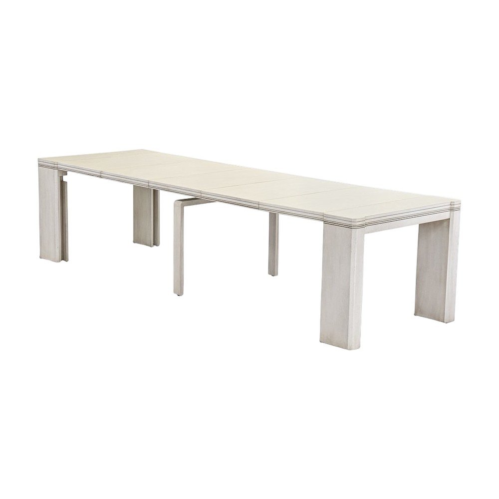 Solid Wood Extendable Rectangular Dining Table with Leaf, Antique White Finish