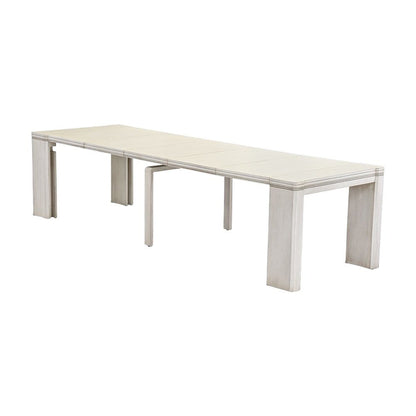 Solid Wood Extendable Rectangular Dining Table with Leaf, Antique White Finish