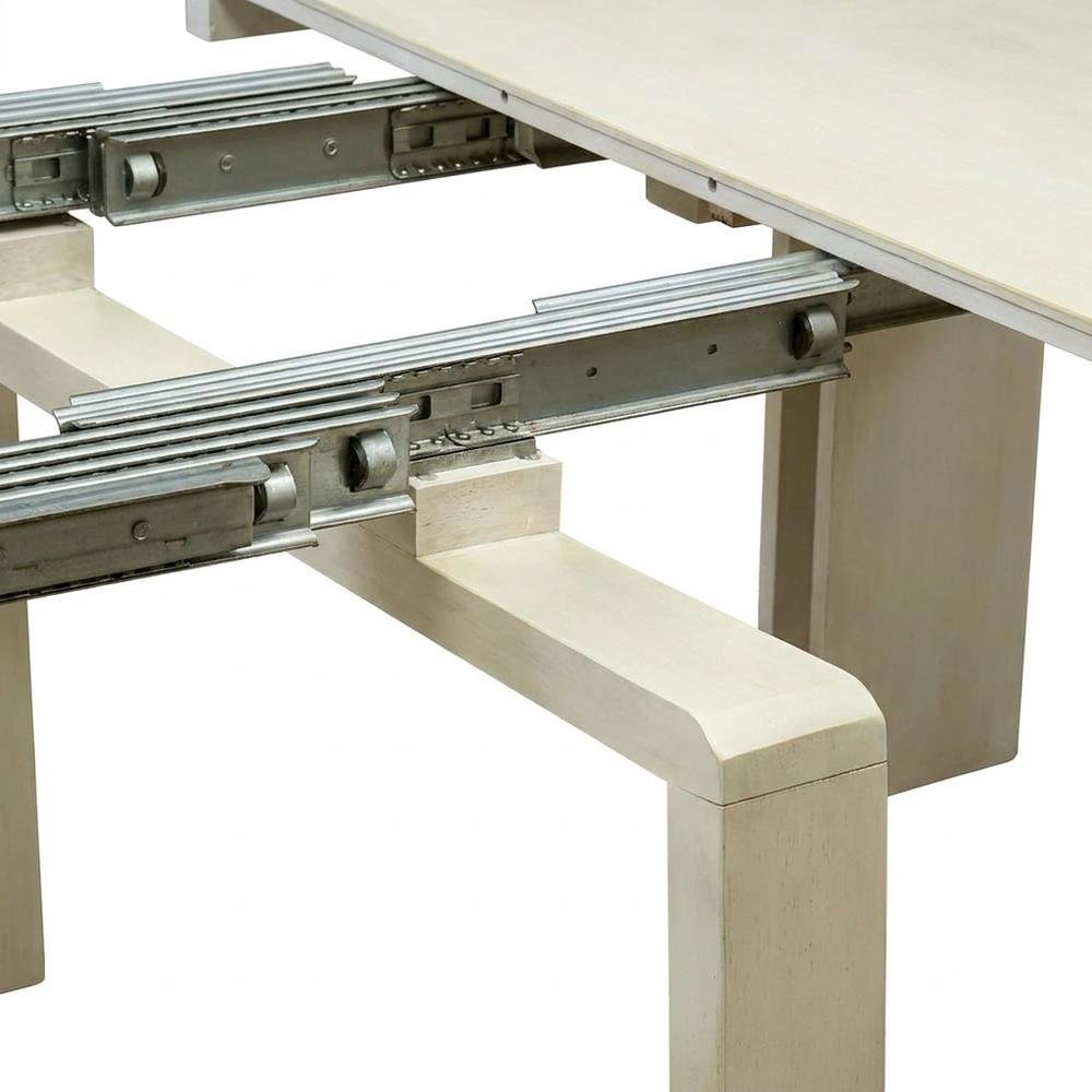 Solid Wood Extendable Rectangular Dining Table with Leaf, Antique White Finish