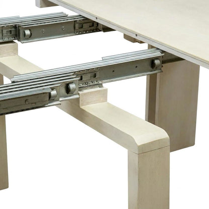 Solid Wood Extendable Rectangular Dining Table with Leaf, Antique White Finish