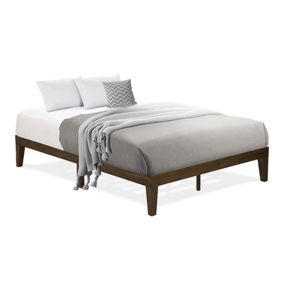 Queen Platform Bed Frame with 4 Legs and 2 Extra Center Legs - Walnut Finish