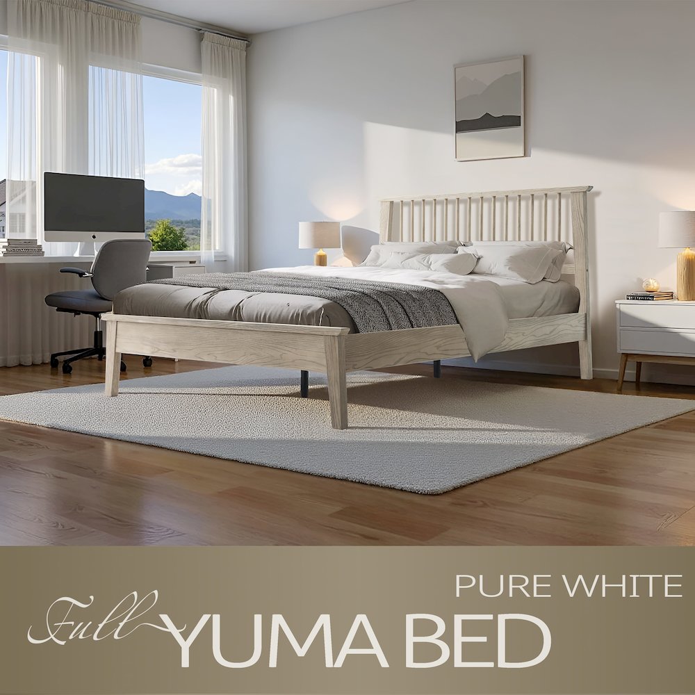 Full Wooden Platform Bed Frame, Driftwood Gray Oak Finish, Morden Style