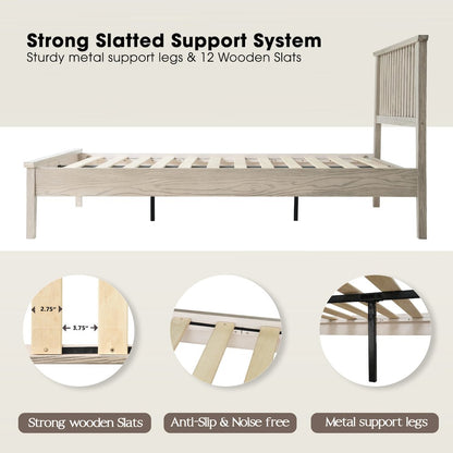 Full Wooden Platform Bed Frame, Driftwood Gray Oak Finish, Morden Style
