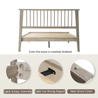Full Wooden Platform Bed Frame, Driftwood Gray Oak Finish, Morden Style