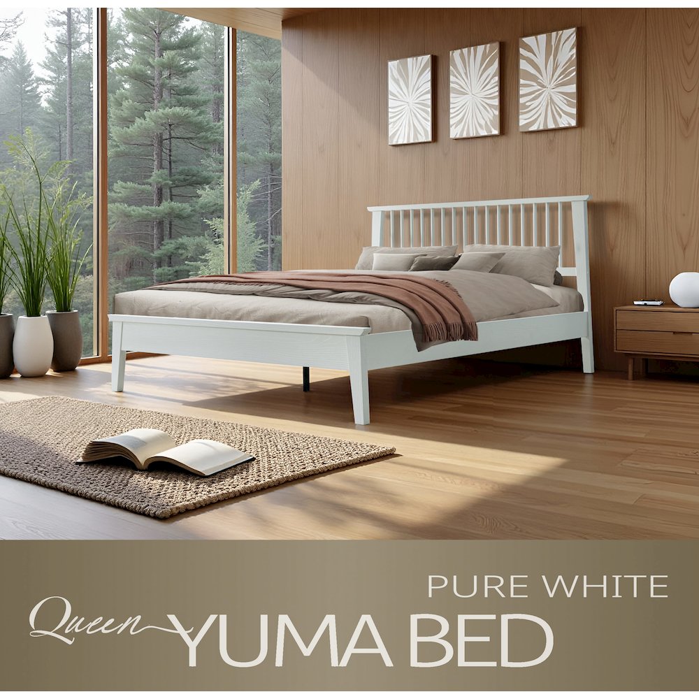 Queen Wooden Platform Bed Frame, Pure White Finish, Morden Style