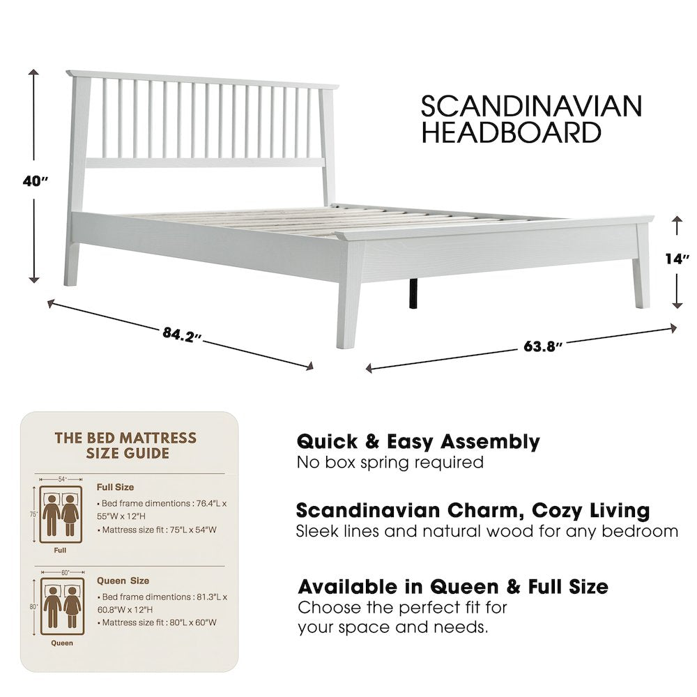 Queen Wooden Platform Bed Frame, Pure White Finish, Morden Style
