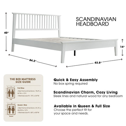 Queen Wooden Platform Bed Frame, Pure White Finish, Morden Style