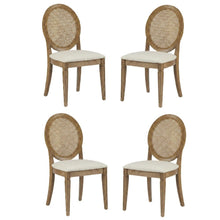 Cane-Back Dining Chair Set with Creme Accents, Upholstered Seats, 4 Pieces