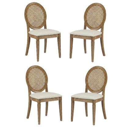 Cane-Back Dining Chair Set with Creme Accents, Upholstered Seats, 4 Pieces