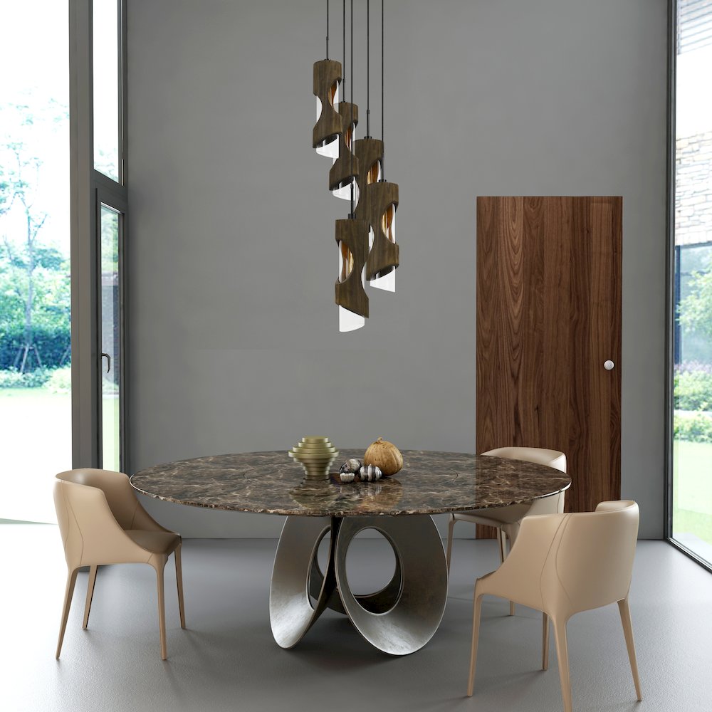 60W X 5 Zamora 5 Light Wood Pendant