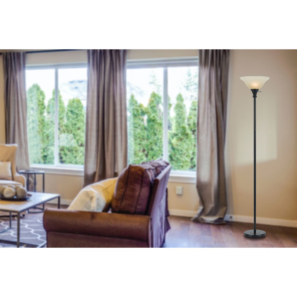150W 3Way Torchiere W/ Glass Shd