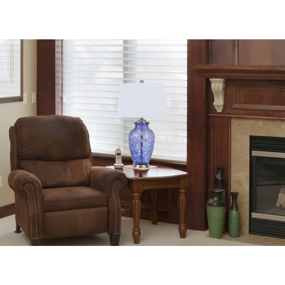 150W 3 Way Ashland Glass Table Lamp With Hardback Taper Drum Fabric Shade