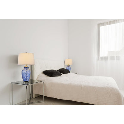 150W 3 Way Ashland Glass Table Lamp With Hardback Taper Drum Fabric Shade