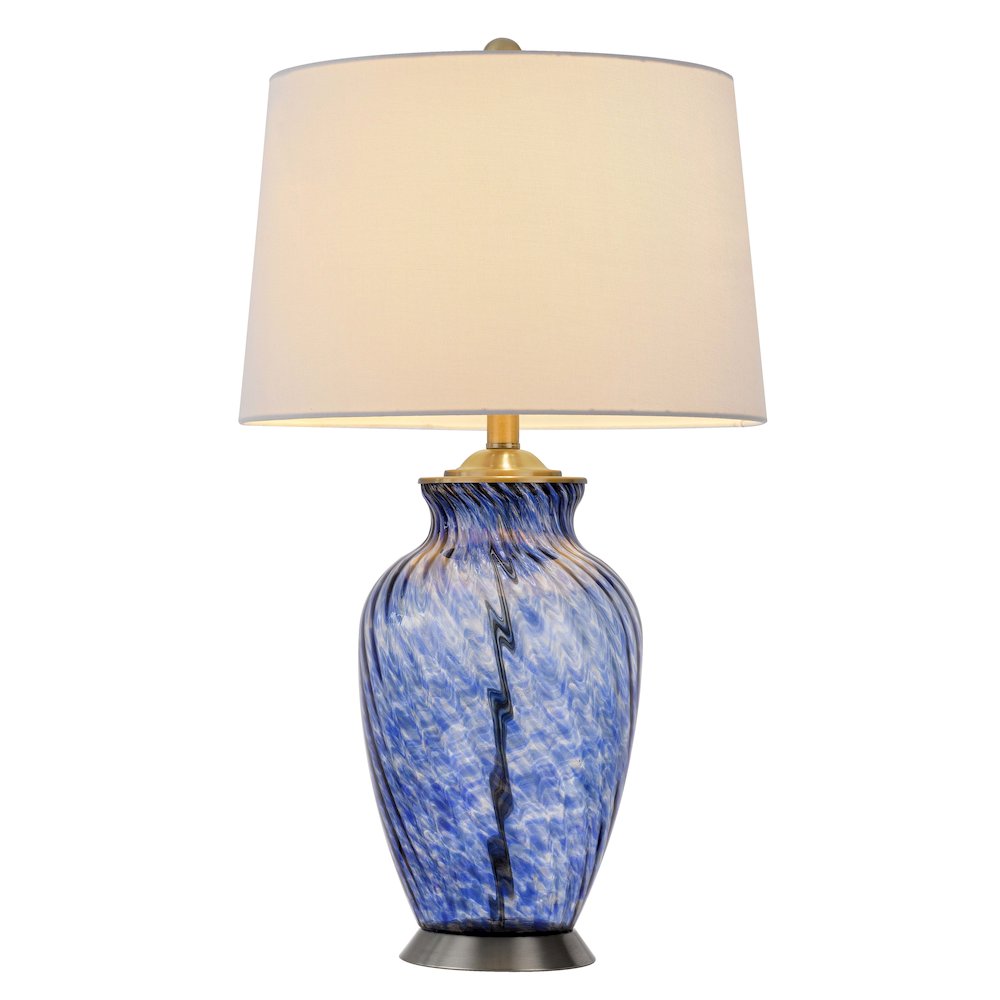 150W 3 Way Ashland Glass Table Lamp With Hardback Taper Drum Fabric Shade