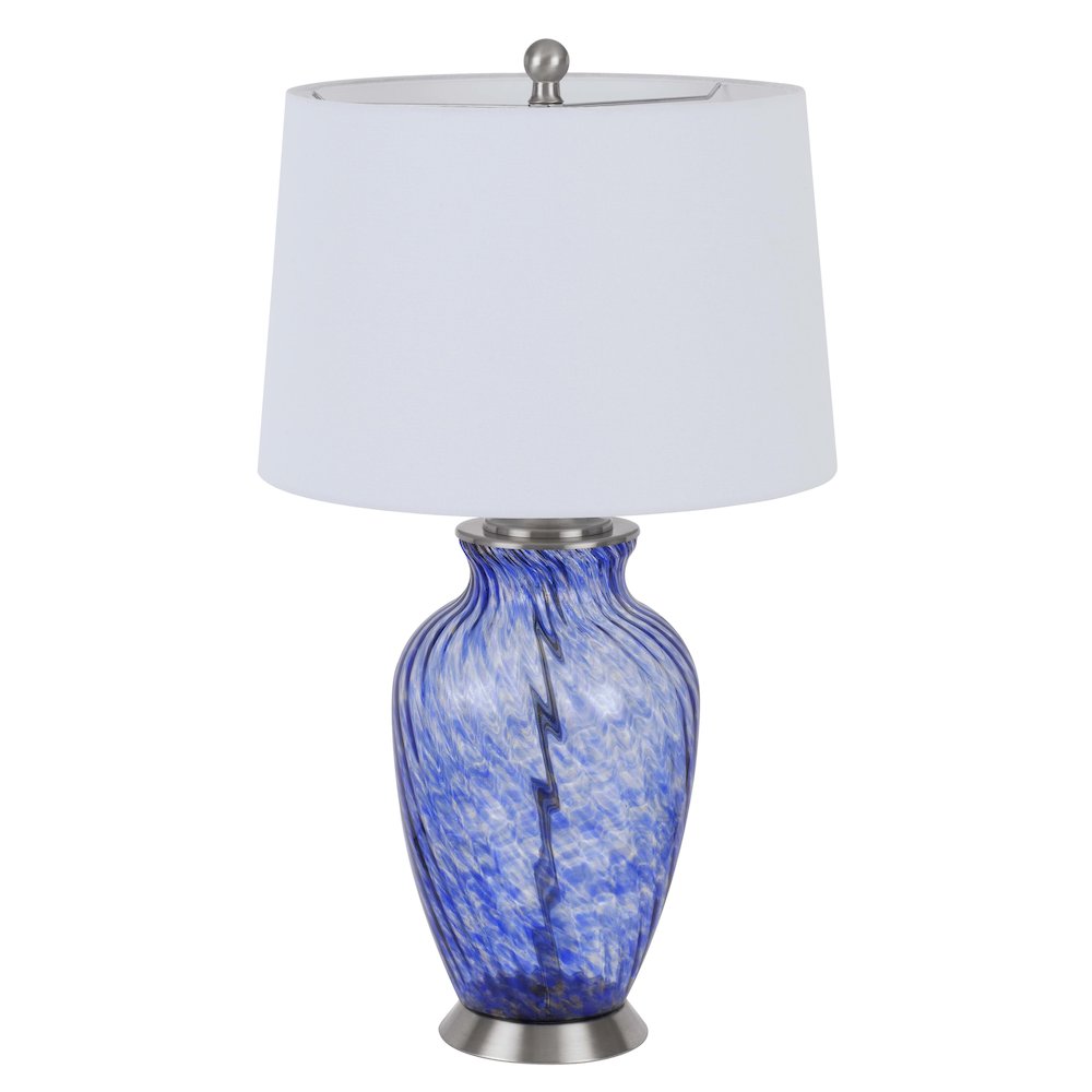 150W 3 Way Ashland Glass Table Lamp With Hardback Taper Drum Fabric Shade