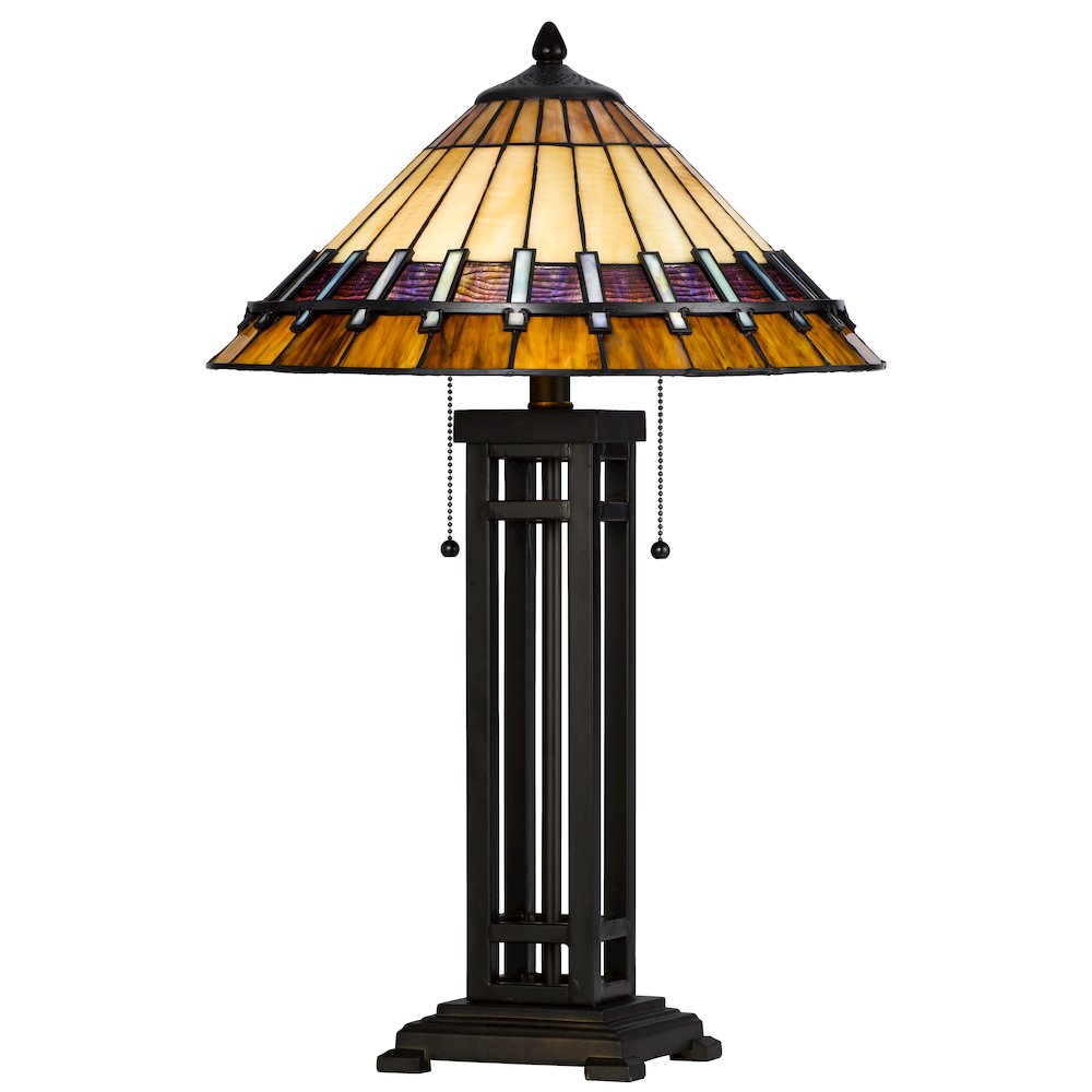 60W X 2 Metal/Resin Tiffany Table Lamp With Pull Chain Switches