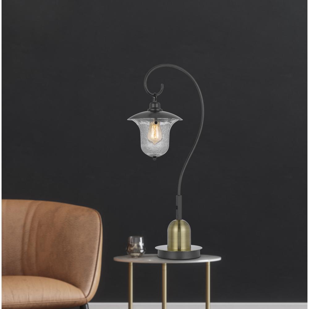 60W Walcott Downbridge Lantern Metal Table Lamp With Bubbled Glass Shade