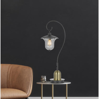 60W Walcott Downbridge Lantern Metal Table Lamp With Bubbled Glass Shade