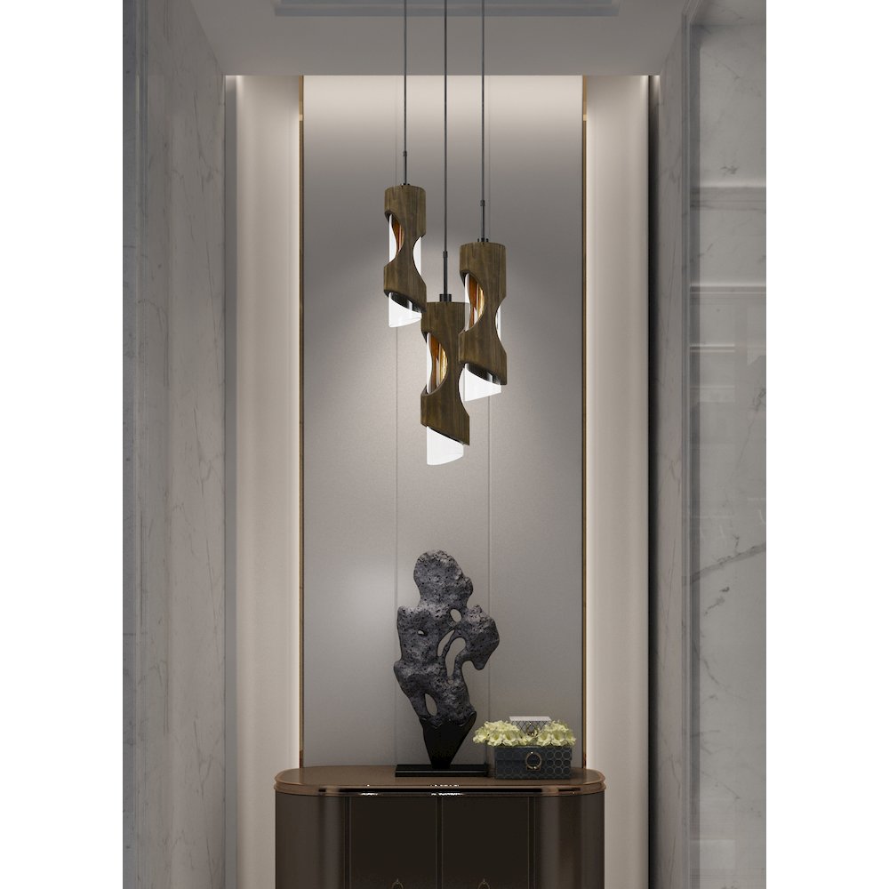 60W X 3 Zamora 3 Light Wood Pendant