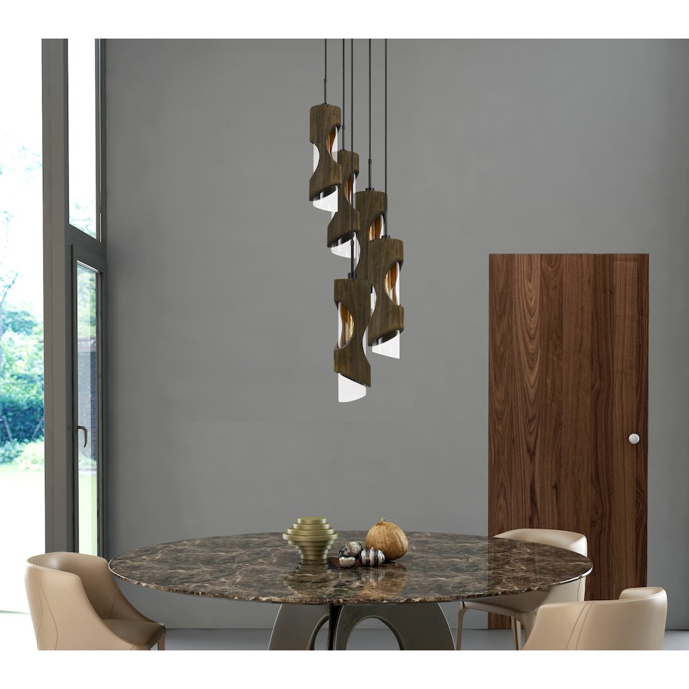 60W X 5 Zamora 5 Light Wood Pendant