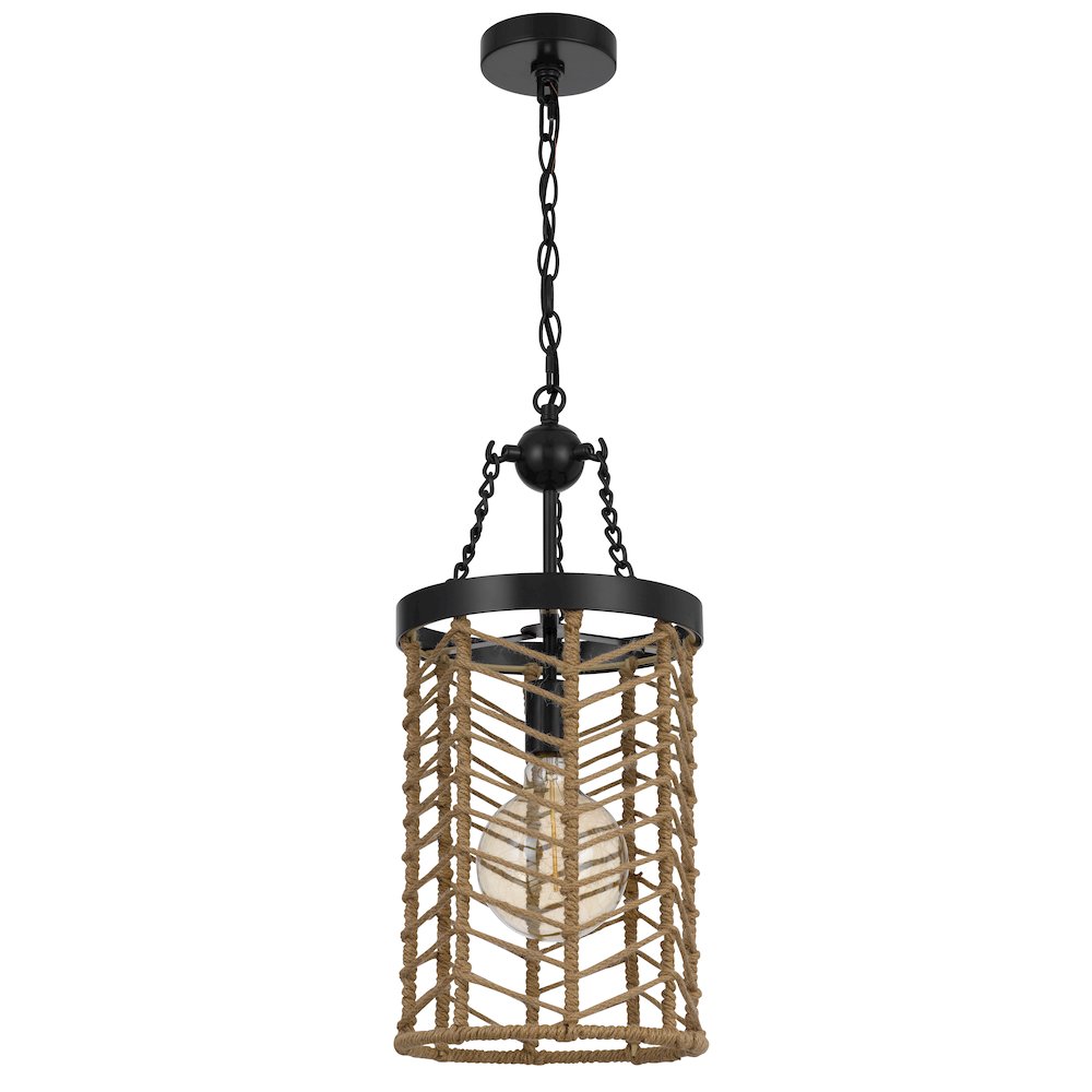 Lillington 60W Metal Pendant Light With Burlap Roped Cage