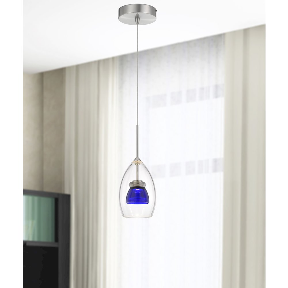 Integrated dimmable LED glass mini pendant light. 6W, 450 lumen, 3000K