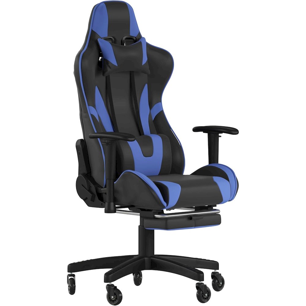 X30 Gaming Chair Racing Office Ergonomic Computer Chair with Fully Reclining Back and Slide-Out Footrest in Blue LeatherSoft