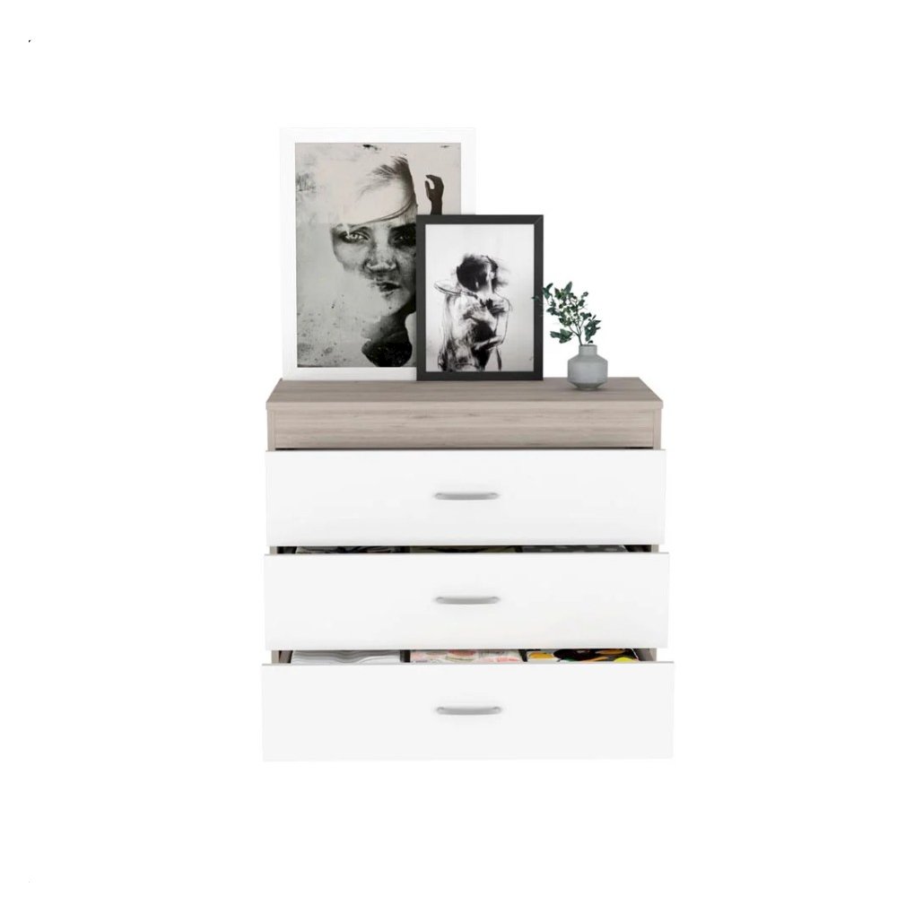 Melia Three Drawer Dresser Light Gray / White MDF