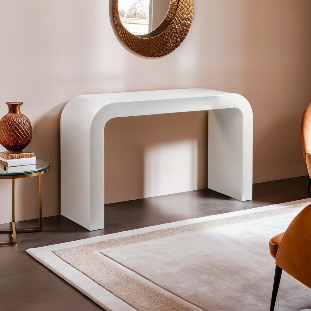 Elegant Curved White Console Table Perfect for Modern Entryways and Decor