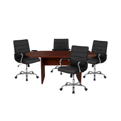 5 Piece Mahogany Oval Conference Table Set with 4 Black and Chrome LeatherSoft Executive Chairs