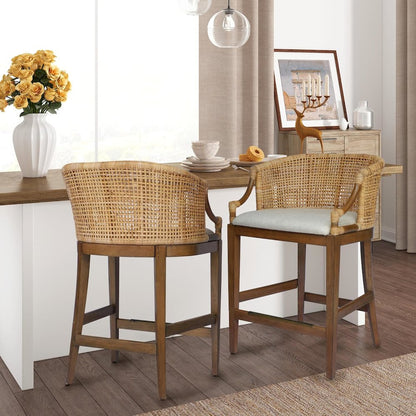 Handcrafted Rattan Counter Stool 25" H