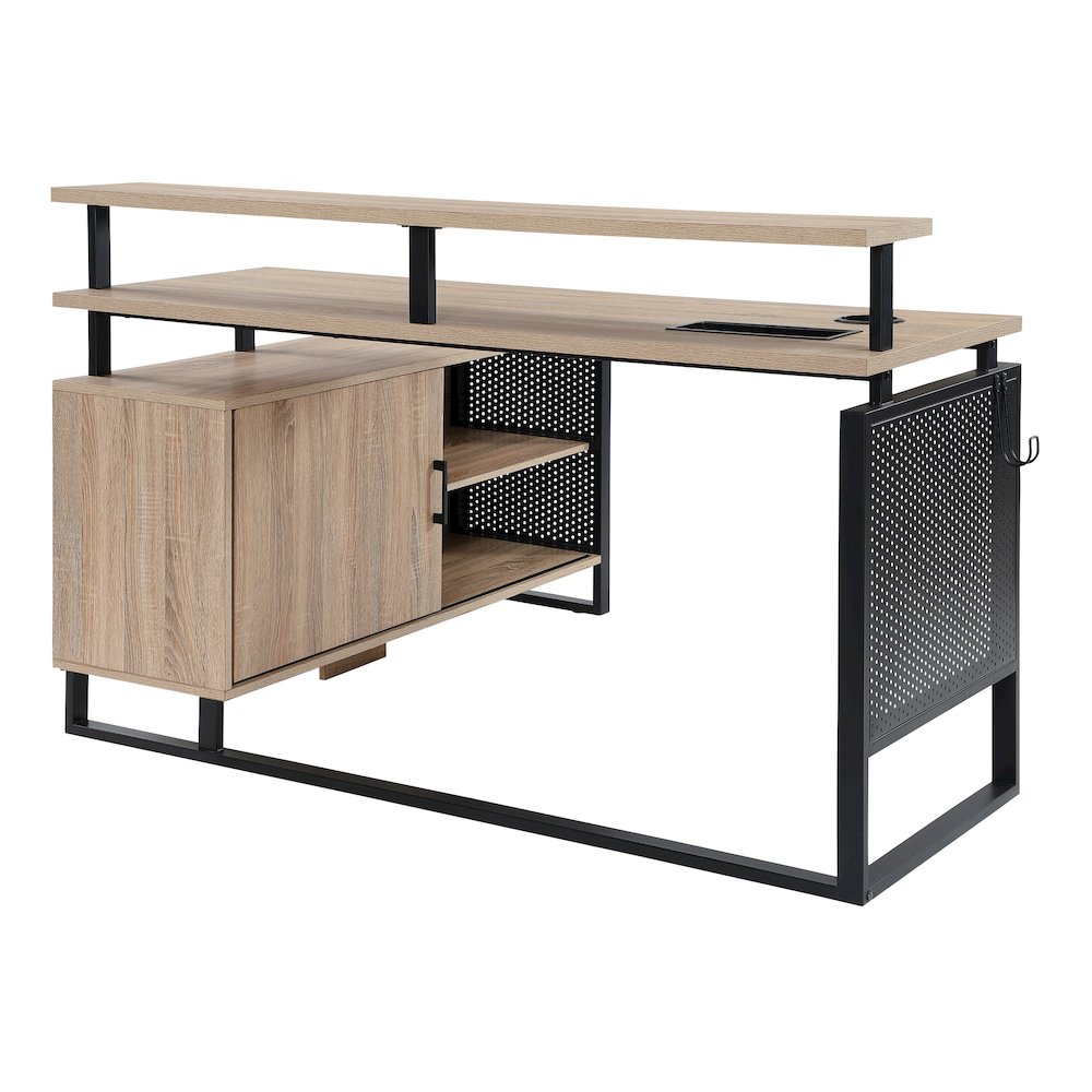 Ace 60"x 50" L-Shape Desk in River Oak Top and Matte Black Frame