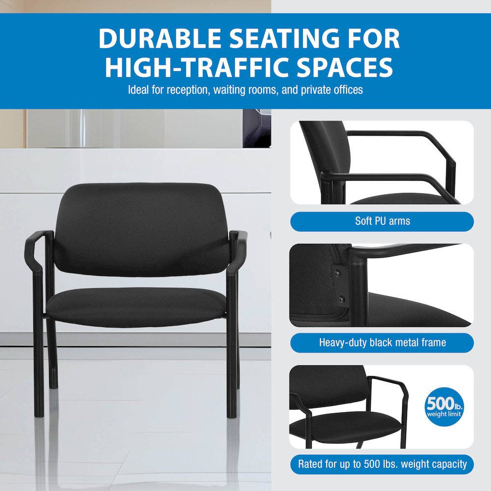 Big & Tall Guest Chair in Icon Black Fabric with PU Arms and Black Metal Frame