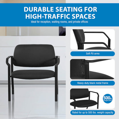 Big & Tall Guest Chair in Icon Black Fabric with PU Arms and Black Metal Frame