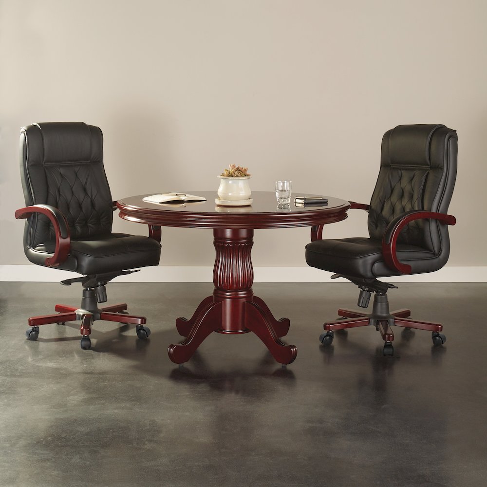 Leather Executive Chair with Royal Cherry Base and Dual Wheel Carpet Casters