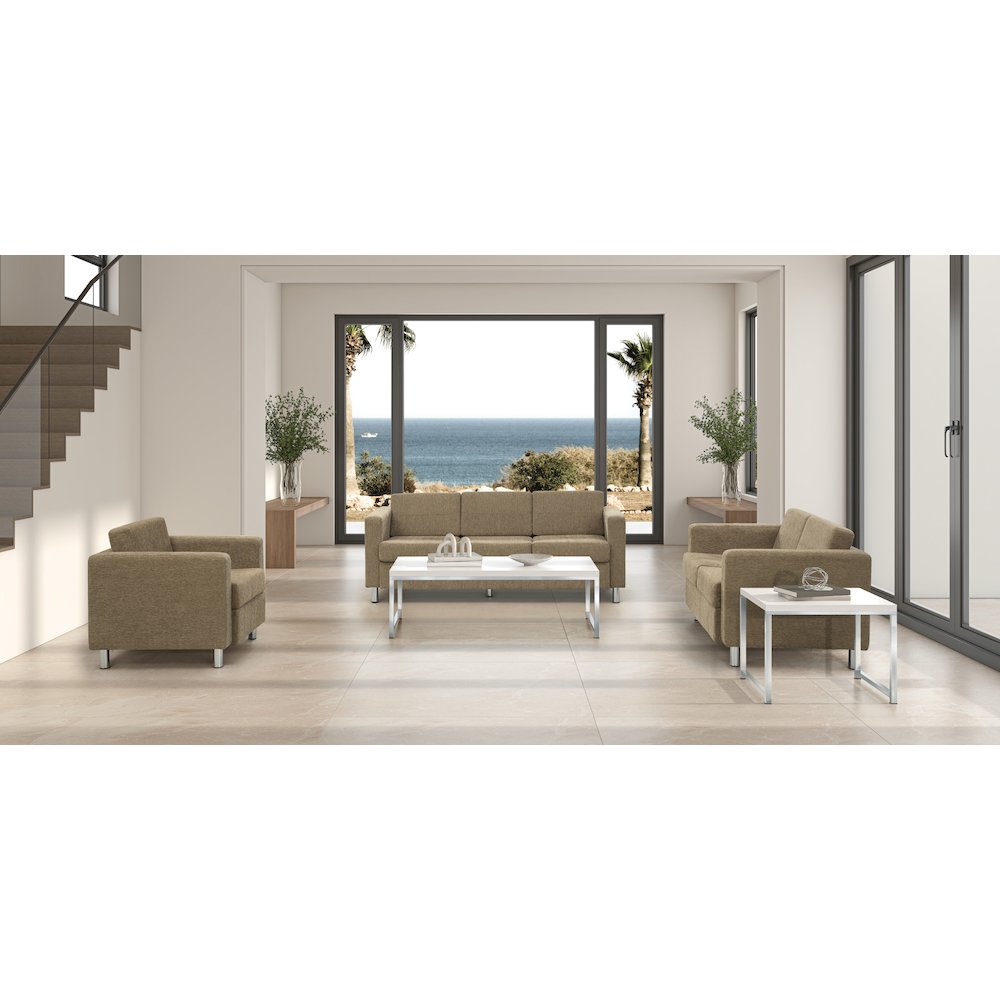Pacific Loveseat in Taupe Fabric with Chrome Legs