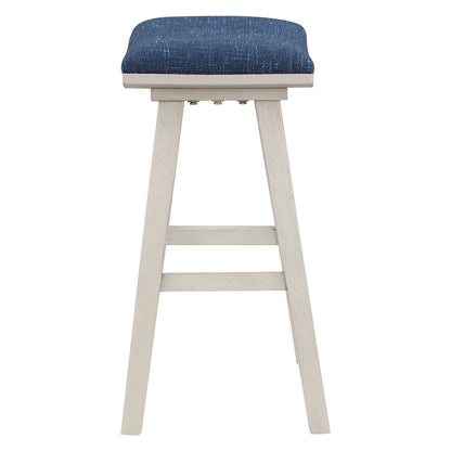Coley 24" Saddle Stool 2-Pack with Navy Fabric Seat and White Wash Frame